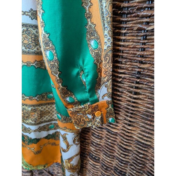 Missguided Women's Sleep Shirt 4 Green Button Up Old Money Boho Paisley Western - Picture 7 of 10